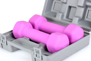 dumbbells fitness in box isolated on white