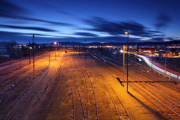 Naklejka na ściany i meble Railway lines at night.