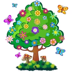 Fototapete Magische Welt Primavera-Frühlingsbaum-Vektorbaum