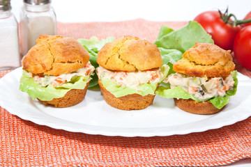 Tree cakes filled with russian salad