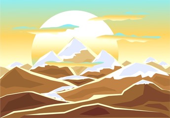 Landscape with  mounts in decorate style