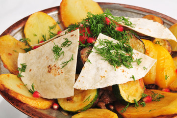 The baked meat with vegetables