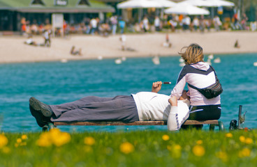couple at rest on a bench