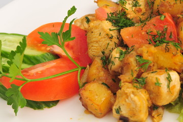 Meat fried with a potato