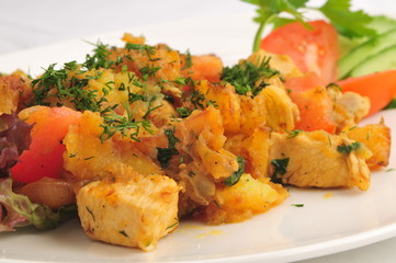 Meat fried with a potato