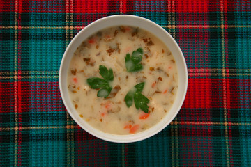 Cream soup on cusine.