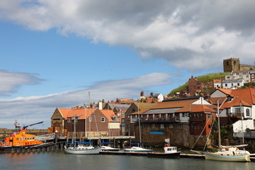 Scenic view of old fishing town of Whitby in North Yorkshire