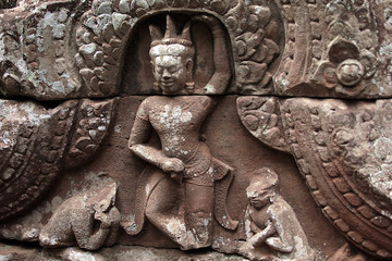 Fototapeta na wymiar Kołowrotek w świątyni Bayon Angkor w Kambodży