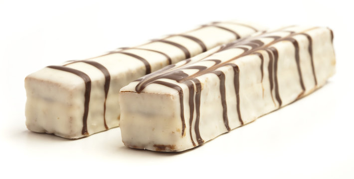 white chocolate snacks isolated on white background