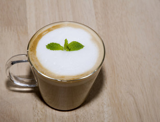 mini hot coffee on wood backgrounds