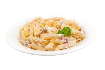 Pasta carbonara on plate