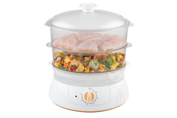 Mixed vegetables and fish in steamer