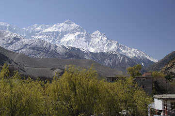 Blick auf das Annapurna Massiv in Kagbeni,Mustang