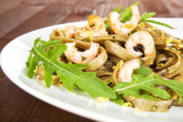 Luxurious shrimp pasta.