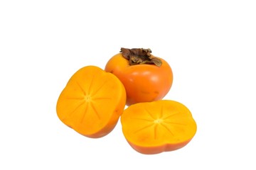 Sharon persimmon fruit sliced on white background