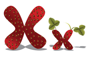 juicy red strawberry with green alphabet