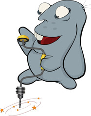 About a blue rabbit and a drill. Cartoon
