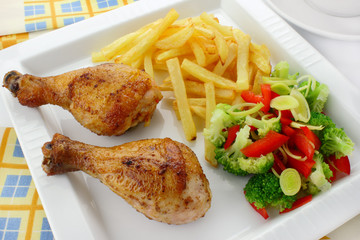 Fried chicken leg with french fries