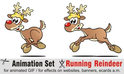 Fotobehang Animation Set Running Reindeer © jokatoons