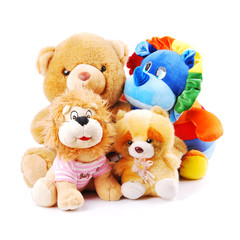 Plush toy animals isolated on a white background