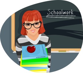 Nerd girl holding lot of books