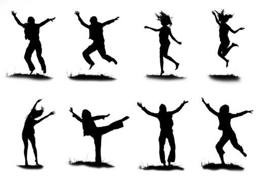 silhouette of a girl in different poses