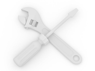 Wrench and screwdriver. Tools. 3d