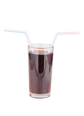 glasses of red fruit juice on white background