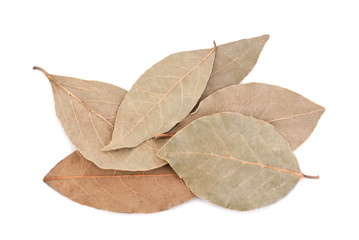 Fototapeta premium Dry aromatic bay leafs on white background