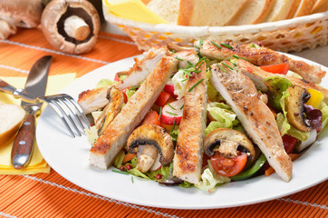 Frischer knackiger Salat mit gebratenen Putenstreifen