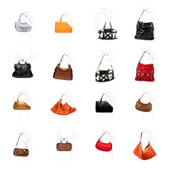 A woman's handbag on a white variety.