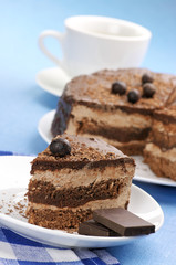 Homemade chocolate cake and coffee