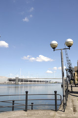Walkway beside Royal Victoria dock in London
