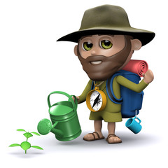 3d Hiker takes time out to water the plants