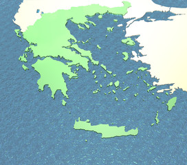A 3D map of Greece  and surrounding areas on the sea