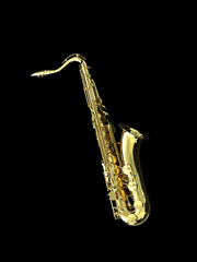 Fototapeta na wymiar 3d złoty saksofon samodzielnie na czarnym tle