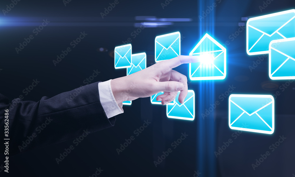 Aufkleber hand pushing a button on a touch screen interface