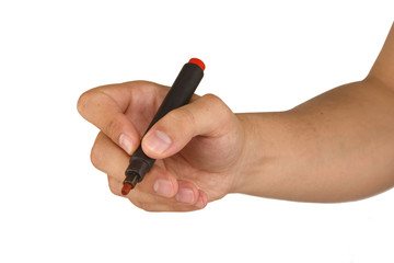 male hand with red marker