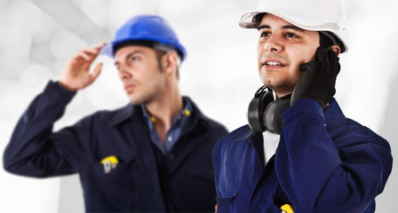 Two engineers in a construction site