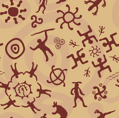 Tribal vector seamless texture -ancient rock paintings