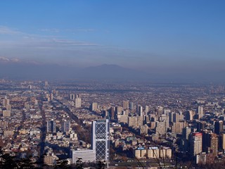 City skyline in smoggy Santiago town