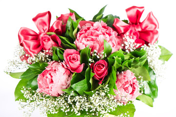 colorful flowers bouquet with ribbon