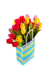 Tulips in the bag isolated on white