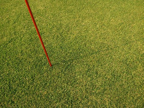 Pointing Flag Pole In Green Sports Field