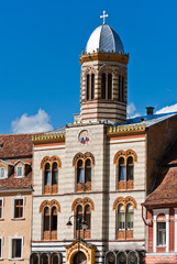 Byzantine church tower detail in Brasov, Romania