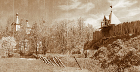 Textured vintage image of a history place in Ukraine