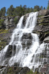 Big waterfall in a fjord it norway in spring
