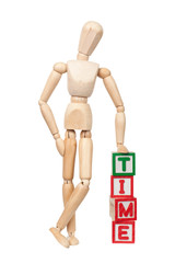 Wooden figurine with the word TIME isolated on white
