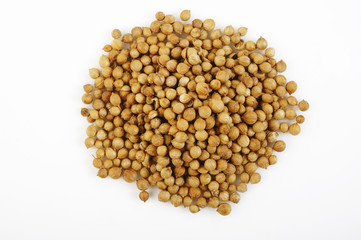 coriander seeds on white