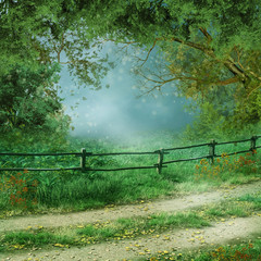 Letni krajobraz z wiejską drogą © Obsidian Fantasy